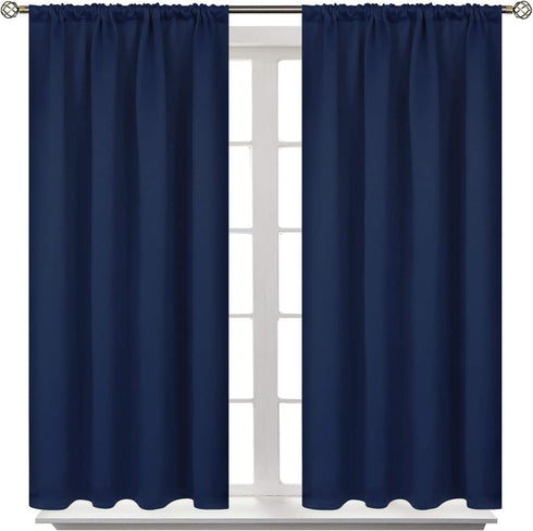 BGment Rod Pocket Blackout Curtains for Bedroom - Thermal Insulated Room Darkening Curtain for Living Room , 42 x 45 Inch, 2 Panels, Navy Blue