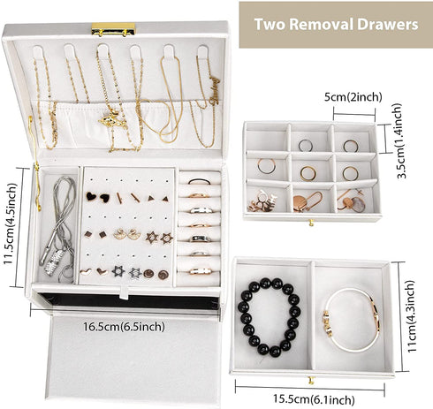 Warminn Jewelry Organizer 3 Layers Jewelry Box with Lock PU Leather Jewelry Storage Case with 2 Drawers for Earrings Bracelets Rings Necklace Watches jewelry Gift boxes for Women Girls Girlfriend Wife