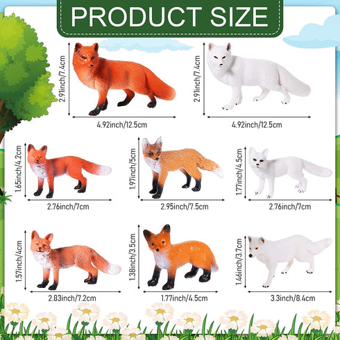 8 Pieces Fox Animal Toy Figures Set Realistic Arctic Fox Red Foxes Animal Figures Jungle Animal Fox Playset Cake Topper Party Favors Educational Toy Christmas Birthday Supplies