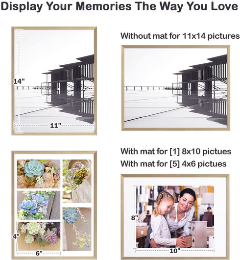 11x14 Picture Frame with Mat for 8x10, 8.5x11 Pictures, Antique Bronze Aluminum Metal Photo Frames for Landscape/Portrait/Poster/Prints/Arts, Wall Mounting or Tabletop Display (Brushed Bronze, 1-Pack)