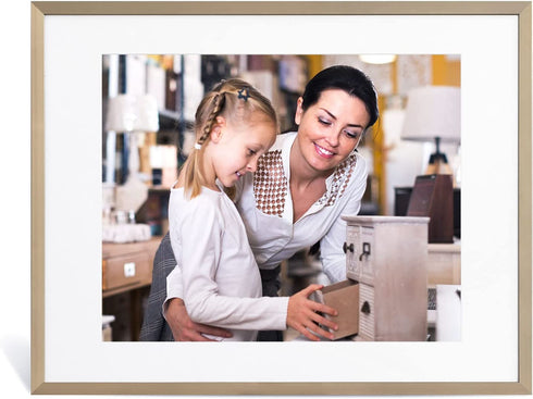 11x14 Picture Frame with Mat for 8x10, 8.5x11 Pictures, Antique Bronze Aluminum Metal Photo Frames for Landscape/Portrait/Poster/Prints/Arts, Wall Mounting or Tabletop Display (Brushed Bronze, 1-Pack)