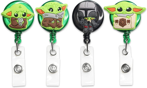 4Pcs Cute Retractable ID Badge Reel, Rubber Plastic Holder Badge Reels Clip for Nurse