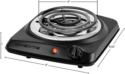 Ovente Electric Single Coil Burner 6 Inch Hot Plate Cooktop with 5 Level Temperature Control & Easy Clean Stainless Steel Base, 1000W Portable Countertop Stove for Home & Office, Black BGC101B