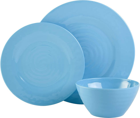 Gibson Home Brist Melamine Dinnerware Set, Service for Four (12pcs), Blue