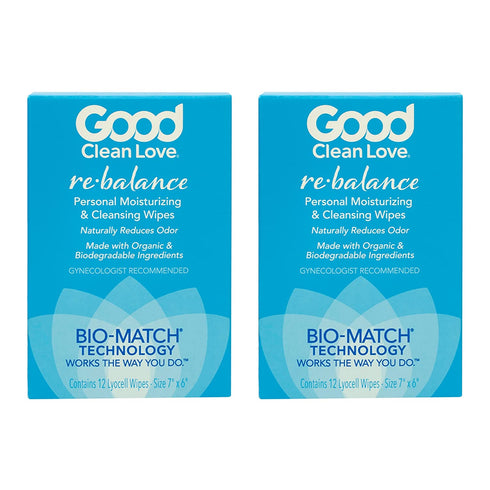 Good Clean Love Rebalance Personal Moisturizing & Cleansing Wipes, Naturally Reduces Odor & Supports Vaginal Health, pH-Balanced Feminine Hygiene Product, 24 Wipes