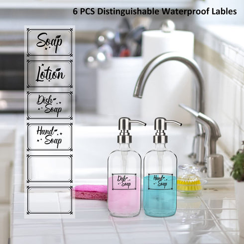Glass Soap Dispenser 2 Pack 17oz Clear Liquid Soap Dispenser for Kitchen Bathroom Countertop Hand Dish Lotion (17oz/500ml)