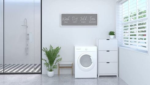 Creative Co-Op Grey Wash Fold 'Maybe' Iron 'Hahaha' Wood Framed Decor Laundry Room Wall Sign, Black