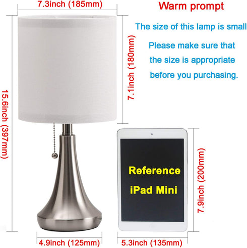 AMUV Nightstand Lamps for Bedrooms Set of 2,Small Bedside Lamp,End Table Lamps Set of 2, Mini Lamps for Living Room Table Top,White Shade,Pull Chain Switch,Bulb not Included