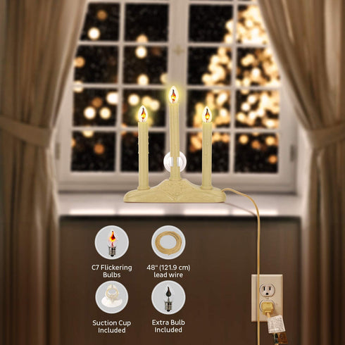 Tupkee Christmas Candolier Window Candles with Flickering Bulbs 3-Lights Indoor -Flameless Electric Window Candles Candelabra