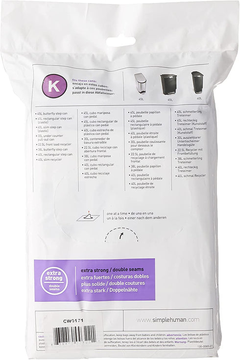 simplehuman Code K 35-45L, White, 20 ct