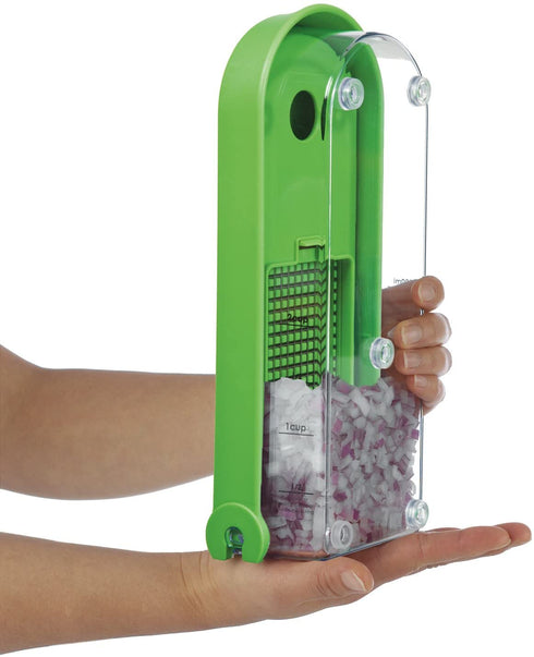 Prepworks by Progressive Dice and Slice Chopper, 3 Interchangeable Blades, Veggie Chopper, Fruit Chopper, Onion Chopper, Non-Skid Base, Multicolored, Pack of 1