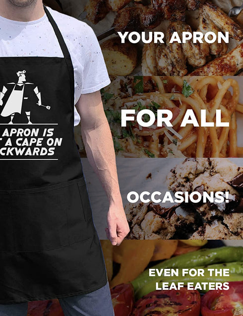 ApronMen, Just A Cape Apron, Professionally Printed Funny BBQ Grilling Aprons for Men - Adjustable One Size Fits All