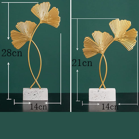 Gingko Leaf Decor Desktop Ornament European Iron Wall Sculptures Art Gold Gingko Leaf Miniatures Home Desktop Statues for Living Room Bedroom Office Decoration