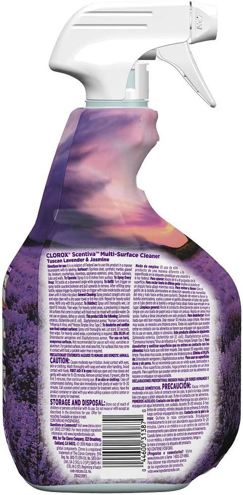 Clorox Scentiva Multi Surface Cleaner, Spray Bottle, Tuscan Lavender and Jasmine, 32 Ounces (Pack of 3)