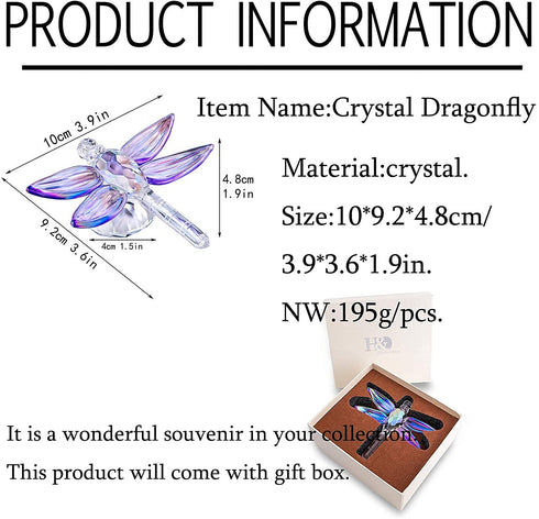 H&D HYALINE & DORA Standing Crystal Dragonfly with Diamond Ornament,Glass Animal Figurines Collectibles,Crystal Souvenir