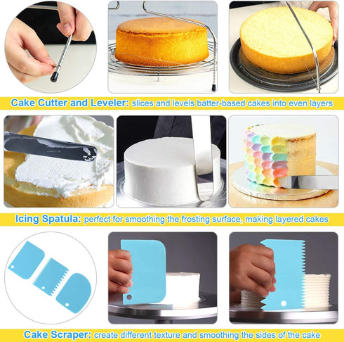 114 Pieces Cake Decorating Supplies Kit for Beginners, Cupcake Decorating Tools Baking Supplies Set for Kids and Adults, Cake Turntable Stands, Piping Tips & Bags, Icing Smoother & Spatulas