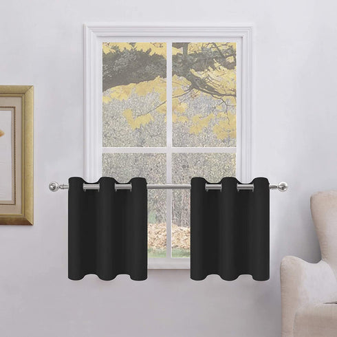 Aquazolax Kitchen Blackout Window Treatment Valances - Thermal Insulated Home Decor Grommet Top Blackout Tier Nursery Curtains for Bedroom, 42W by 24L Inches, Black, 2 Panels