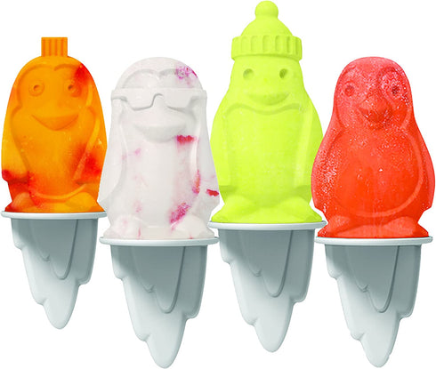 Tovolo Ice Pop, Flexible Silicone Freezer Molds Set of 4 Unique Penguins, Popsicle Makers With Reusable Sticks, Dishwasher-Safe & BPA-Free, White