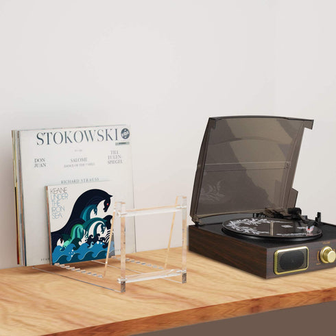 FEMELI Vinyl Record Storage Holder for 12 10 LP Album, Acrylic Record Display Stand for 24 Double LP Or 40-48 Single and Gatefold Albums