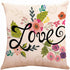 ZUEXT Spring Floral Love Throw Pillow Covers 16x16 Inch, Set of 4 Square Cotton Linen Outdoor Cushion Pillowcases for Sofa Couch Home Decor Valentines Mother's Birthday Day Housewarming Gift