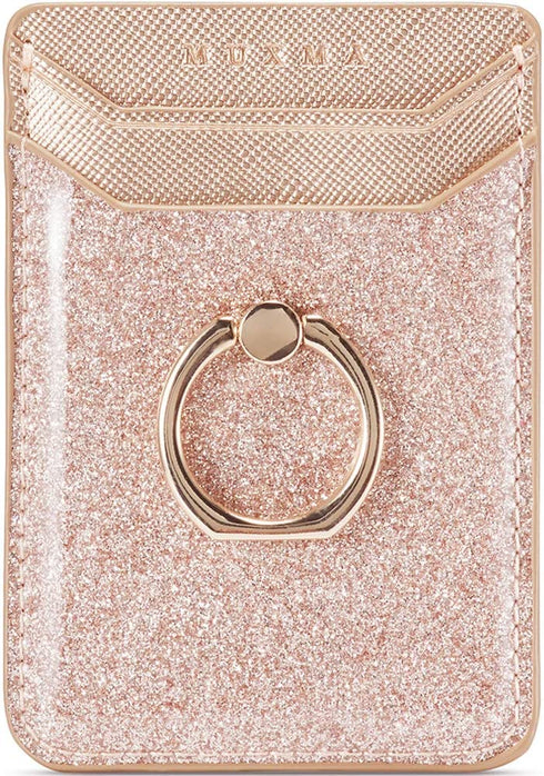 TOPWOOZU Phone Card Holder with Ring Grip for Back of Phone,Adhesive Stick-on Credit Card Wallet Pocket for iPhone,Android and Smartphones (Pink)