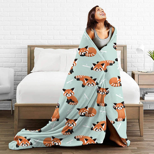 Kadiman Red Panda Bears Flannel Fleece Throw Blanket for Kids Lightweight Cozy Plush Bed Blanket for Bedroom Living Rooms Sofa Couch 50InchX40Inch