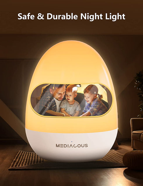 Night Lights for Kids Room, MediAcous Baby Night Light with Stable Charging Pad, Dimmable Kids Night Light with 1H Timer & Touch Control, ABS+PC LED Egg Lamps for Breastfeeding, Up to 200H
