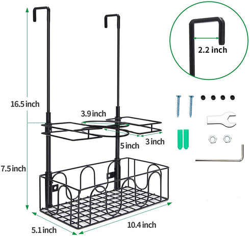 ULIOK Hair Dryer Holder Over Door/Wall Mount Hair Care & Styling Tool Organizer Storage Basket for Flat Irons, Curling Wands, Hair Straighteners, Brushes, 3 Sections Bathroom Organizer Metal Basket