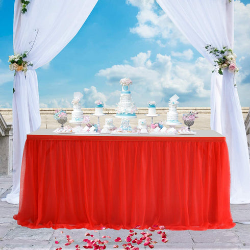 Suppromo 9ft Red Tulle Table Skirts for Rectangle or Round Tables Tutu Table Skirt Decoration for Christmas Decorations Baby Shower Birthday Party Wedding Table Decorations(Red, L9(ft)*H 30in)