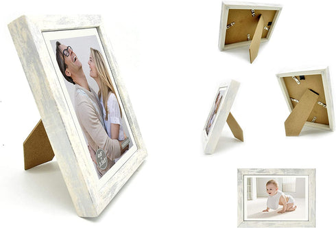 Alkerman 4x6 Picture Frames ?pack of 2?,Display Pictures 3.5x5 with Mat or 4x6 Without Mat, Rustic White Wood Pattern High Definition Glass for Table Top Display and Wall Mounting Photo Frame