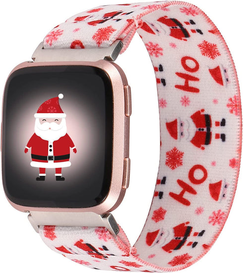 TOYOUTHS Elastic Band Compatible with Fitbit Versa/Versa 2 Scrunchie Bands Fabric Nylon Holiday Decoration Strap Fashion Versa Lite Special Edition Wristband Women Men (Christmas Santa, Large)