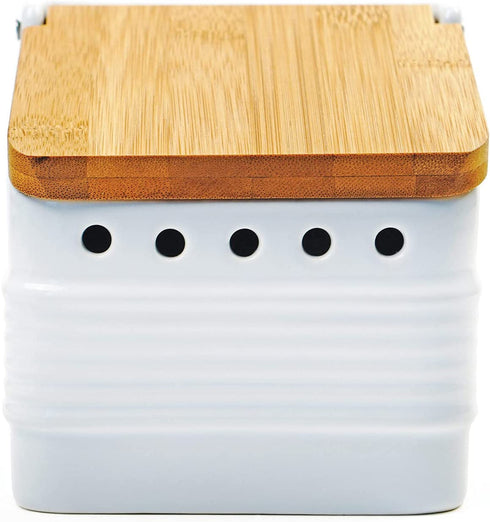 RSVP International White Stoneware Kitchen Collection, Stoneware Garlic Keeper, 4.5x4x4.5"