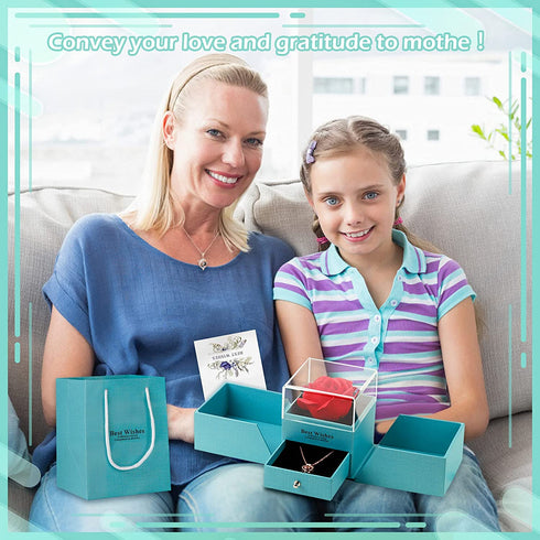 Becoyou Birthday Gifts for Mom, Forever Rose with I Love You Necklace in 100 Languages, Jewelry Gift Boxes with Gift Card