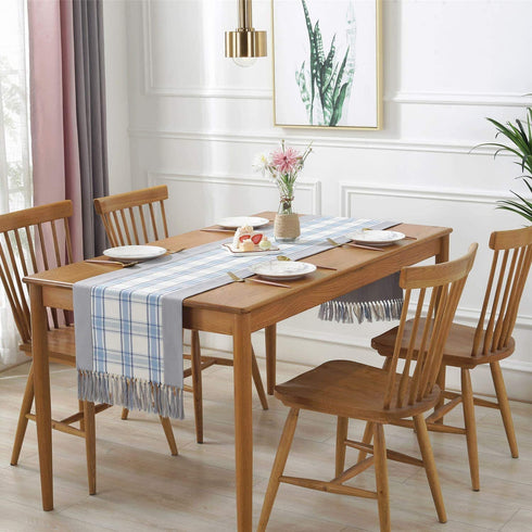 PHNAM Buffalo Check Rustic Dining Table Runner with Handmade Fringe Cotton Linen Blend Coffee Tabletop Collections for Family Dinners, Special Occasions, Farmhouse Decorations and Everyday Use
