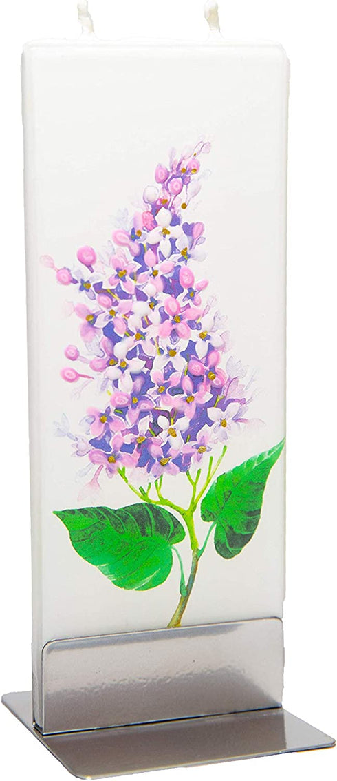 Flatyz Hand Painted Flat Candle| Unscented, Dripless, Smokeless, Decorative | Purple Lilac | Double Wick with Metal Base | Unique Gift Idea and Home Décor Accent