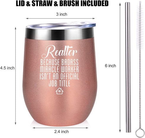 Realtor Gifts for Women, Real Estate Agent Gifts - Funny Gifts for Realtor, Best Realtor - Thank You, Mothers Day, Birthday, Closing Gifts for Realtors, Salesperson, Broker - Coolife Wine Tumbler Cup