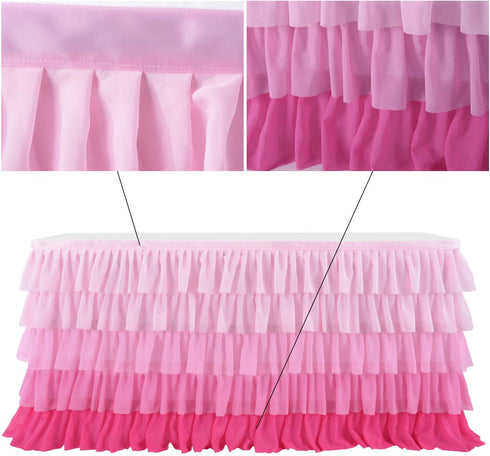 Pink Table Skirt Tutu Ruffled Tablecloth for Rectangle Table 6ft Baby Shower Birthday Party Unicorn Home Decor (Gradient pink)