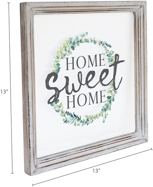 Barnyard Designs Home Sweet Home Sign Rustic Primitive Country Home Decor Framed Wall Sign 13" x 13? x 1"