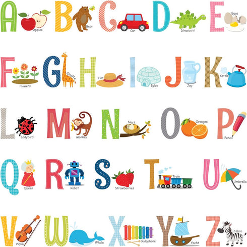 DECOWALL DS-8023 Alphabet ABC with Pictures Kids Wall Stickers Wall Decals Peel and Stick Removable Wall Stickers for Kids Nursery Bedroom Living Room (Small) Decor