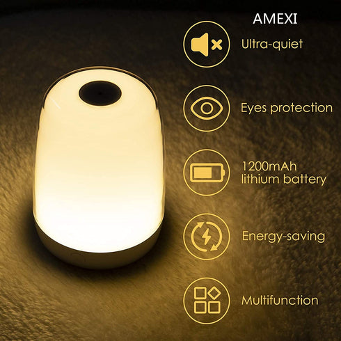 AMEXI Baby Room Night Light, LED Bedside Touch Sensing Light for Children Breastfeeding and Sleep Aid with USB Rechargeable Desk Lamp Dimmable Warm Night Light, Soft Eye Care