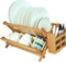 IFELES Bamboo Dish Drying Rack/Utensil Dish Drainer | Collapsible Foldable Dish Drainer | for Big Plates, Cups, Mugs, Utensils | 18 Slits | Eco-Friendly | Large 2-Tier Double Sided