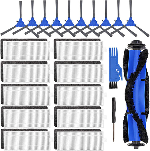 FFsign Replacement Parts for Eufy RoboVac 11S, 15C, 30, 30C, 12, 35C Vacuum Filters Accessories Kit, 10 Pcs Side Brushes,10 Pcs Filter, 1 Roller Brush