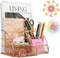 Rose Gold Desk Organizer for Women - Wayin Upgraded Mesh Office Supplies Desk Accessories with 6 Compartments + Sliding Drawer and 50 Paper Clips & 9 Binder Clips for for Home School Office Desktop