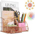 Rose Gold Desk Organizer for Women - Wayin Upgraded Mesh Office Supplies Desk Accessories with 6 Compartments + Sliding Drawer and 50 Paper Clips & 9 Binder Clips for for Home School Office Desktop