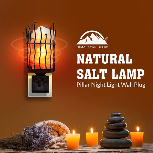 Himalyan Glow Himalayan Glow Natural Pillar Style Salt Lamp Night Light with Pink Salt Chunks | 360 Degree Rotatable Wall Plug,Nightlight Unique Lighting Ambiance