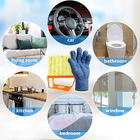 4 Pieces Window Venetian Blind Cleaner Tool, 2 Blind Duster Brush 7 Finger Dusting Cleaner Tool 2 Pairs Microfiber Dusting Cleaning Glove for Air Conditioner Shutter (Orange, Dark Blue, Rose Red)