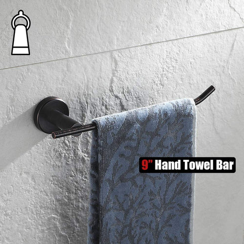 JQK Hand Towel Bar Oil Rubbed Bronze, Stainless Steel Towel Ring for Bathroom, 9 Inch Necklace Holder Wall Mount Right Hand, TR100-ORB