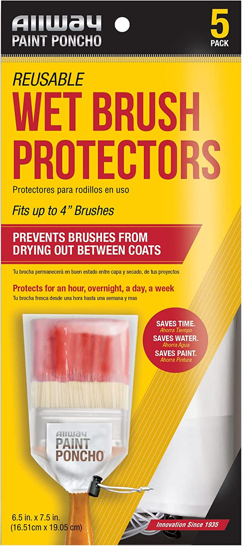 ALLWAY PON-BR Paint Poncho Reusable Wet Paint Brush Protectors, 5 Pack