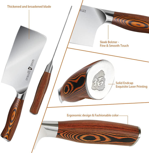 TUO Meat Cleaver 6 inch, Chinese Chopping Knife Cleaver Knives Heavy Duty Bone Chopper Butcher Knife, German Steel & Comfortable Pakkawood Handle, Fiery Series with Gift Box