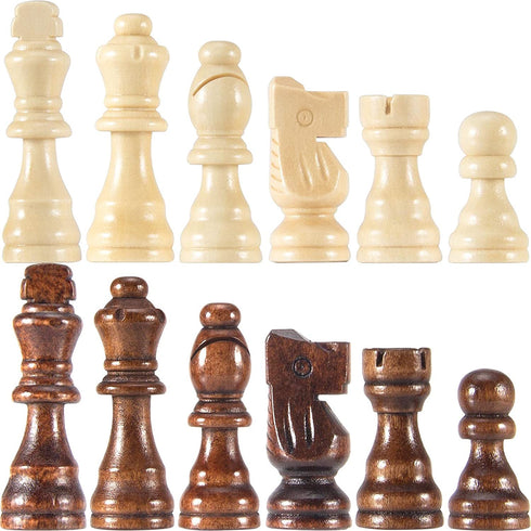 AMEROUS Wooden Chess Pieces Only, 32 Pieses Standard Tournamen Staunton Wood Chessmen - 3.05" King / Storage Bag / Gift Package, Chess Game Pawns for Chessboard, Replacement of Missing Pieces